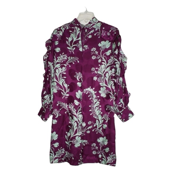 J. Crew Collection Silk Ruffle Sleeve High-Neck Dress Purple Floral Size 4 NWT - Picture 12 of 16